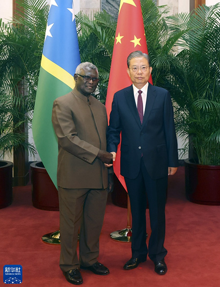 趙樂(lè)際會(huì)見(jiàn)所羅門(mén)群島總理索加瓦雷