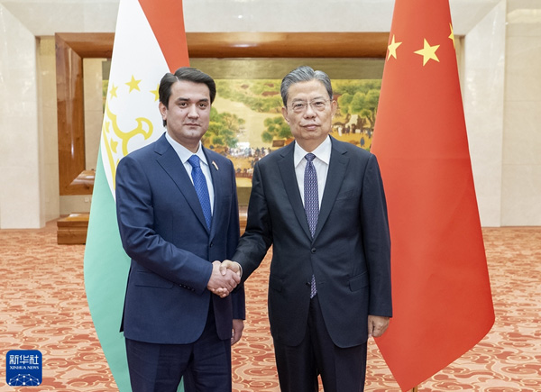 趙樂(lè)際同塔吉克斯坦議會(huì)上院議長(zhǎng)魯斯塔姆·埃莫馬利舉行會(huì)談