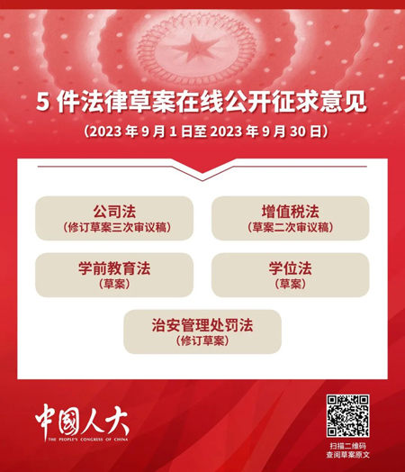 5件法律草案公開征求意見